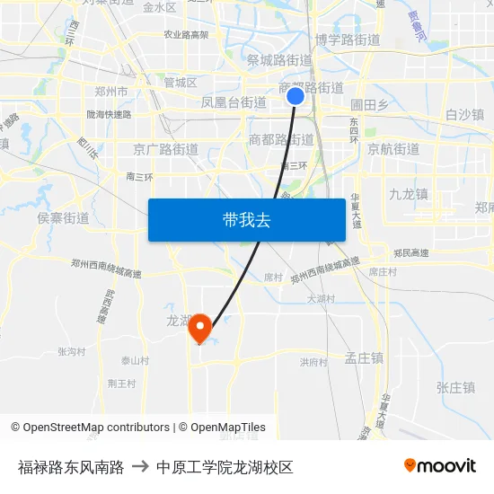 福禄路东风南路 to 中原工学院龙湖校区 map