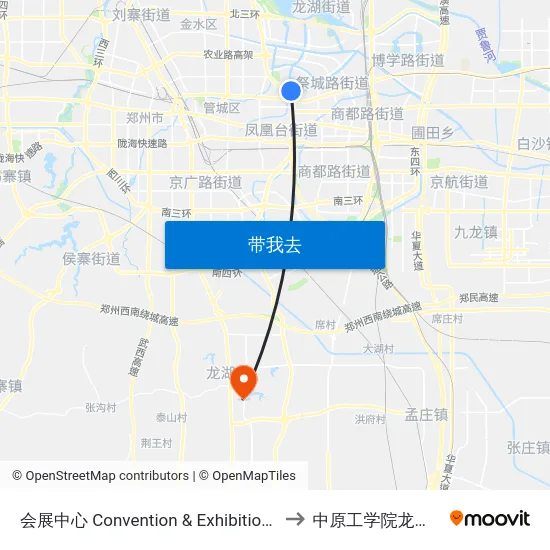 会展中心 Convention & Exhibition Center to 中原工学院龙湖校区 map