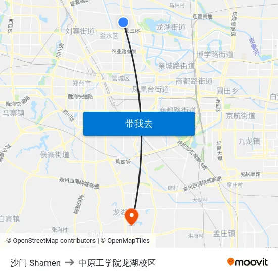 沙门 Shamen to 中原工学院龙湖校区 map