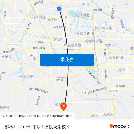 柳林 Liulin to 中原工学院龙湖校区 map