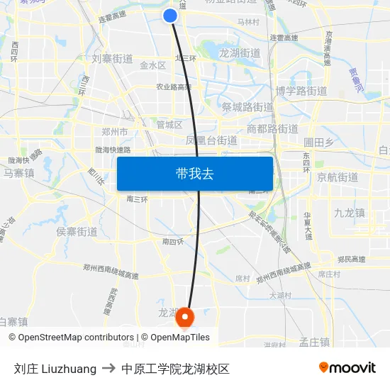 刘庄 Liuzhuang to 中原工学院龙湖校区 map