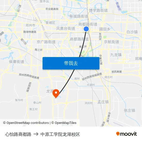 心怡路商都路 to 中原工学院龙湖校区 map