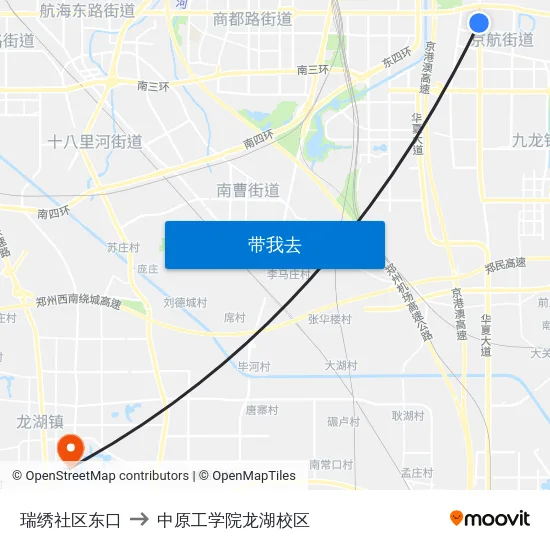 瑞绣社区东口 to 中原工学院龙湖校区 map