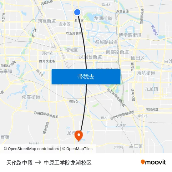 天伦路中段 to 中原工学院龙湖校区 map