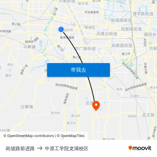 岗坡路前进路 to 中原工学院龙湖校区 map