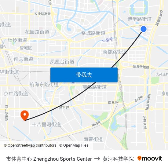 市体育中心 Zhengzhou Sports Center to 黄河科技学院 map