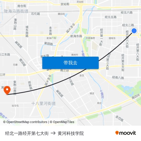 经北一路经开第七大街 to 黄河科技学院 map