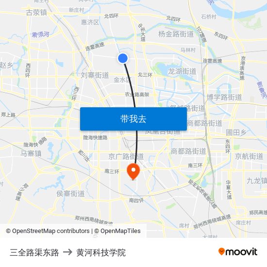 三全路渠东路 to 黄河科技学院 map