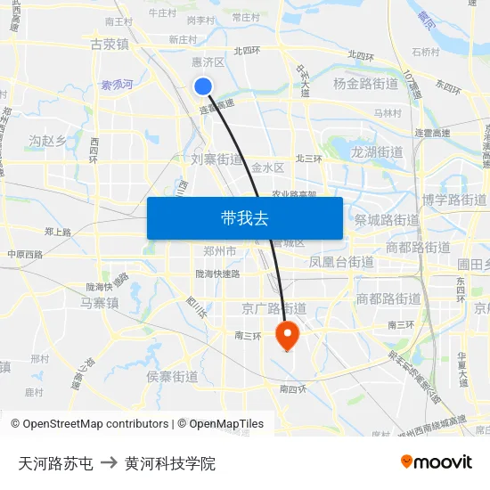 天河路苏屯 to 黄河科技学院 map