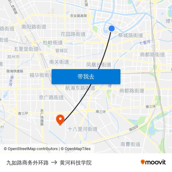 九如路商务外环路 to 黄河科技学院 map