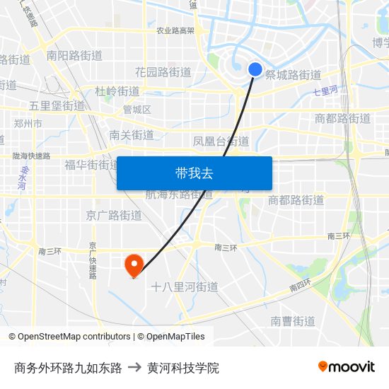 商务外环路九如东路 to 黄河科技学院 map