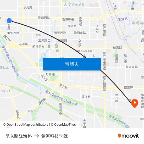 昆仑路陇海路 to 黄河科技学院 map