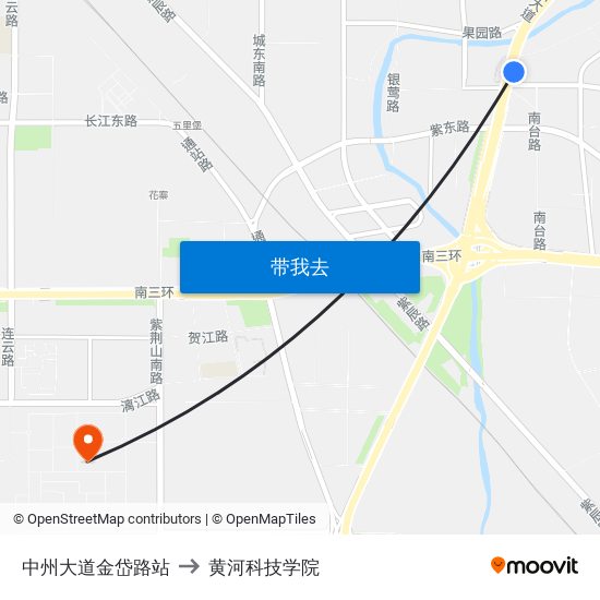 中州大道金岱路站 to 黄河科技学院 map