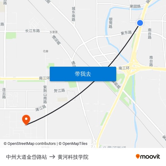 中州大道金岱路站 to 黄河科技学院 map