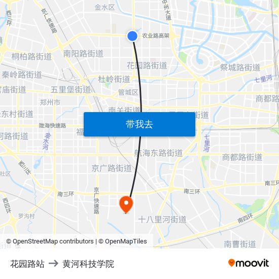 花园路站 to 黄河科技学院 map