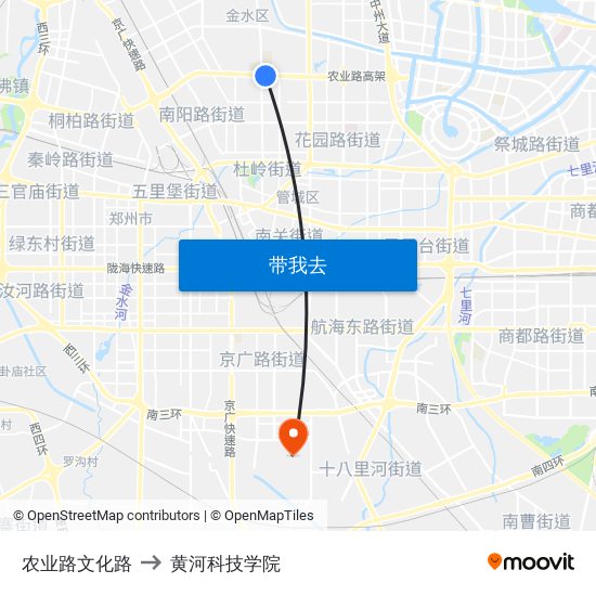 农业路文化路 to 黄河科技学院 map