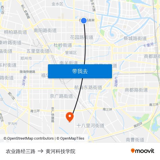 农业路经三路 to 黄河科技学院 map