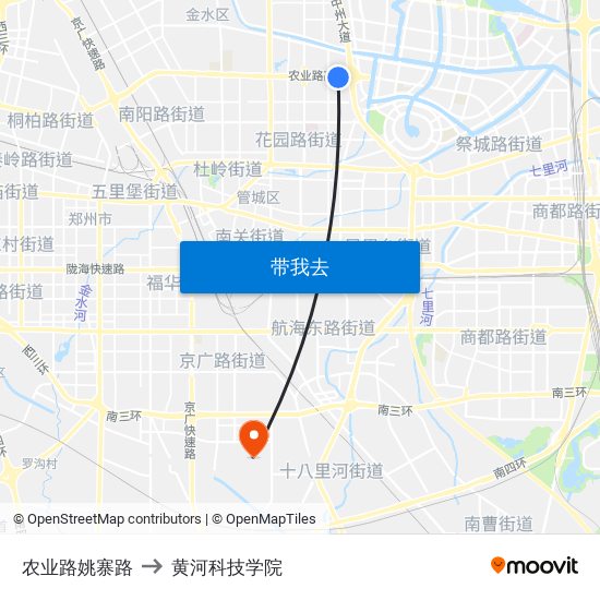 农业路姚寨路 to 黄河科技学院 map