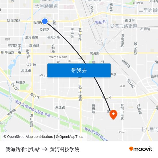 陇海路淮北街站 to 黄河科技学院 map