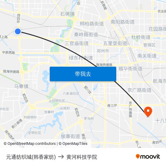 元通纺织城(韩香家纺) to 黄河科技学院 map