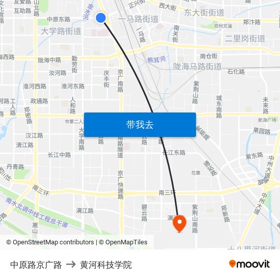 中原路京广路 to 黄河科技学院 map