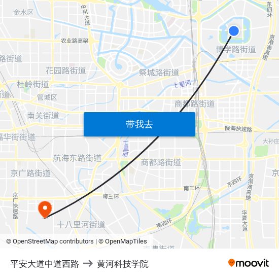 平安大道中道西路 to 黄河科技学院 map