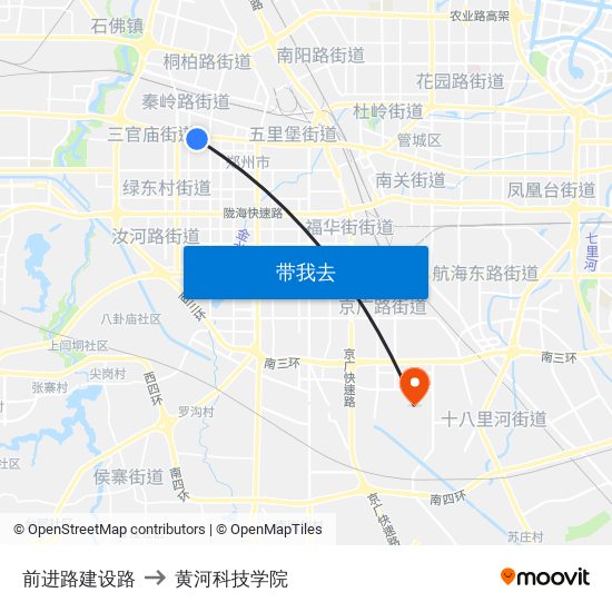 前进路建设路 to 黄河科技学院 map