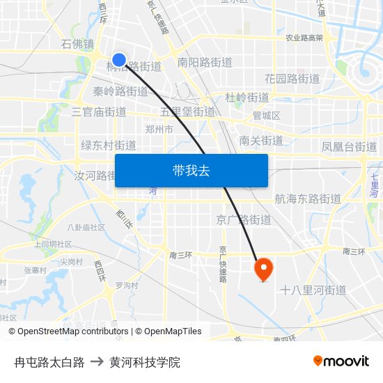 冉屯路太白路 to 黄河科技学院 map