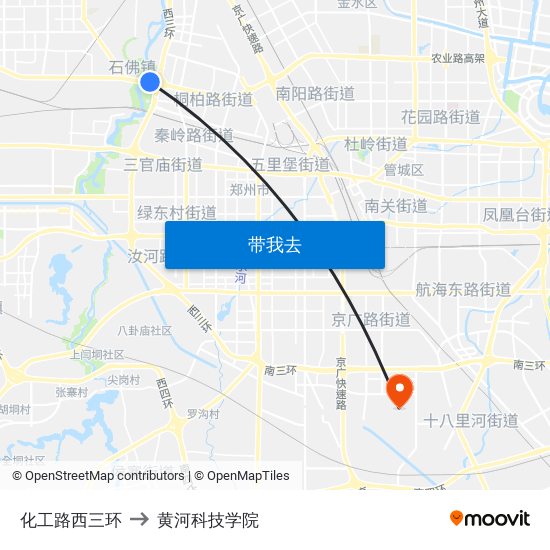 化工路西三环 to 黄河科技学院 map