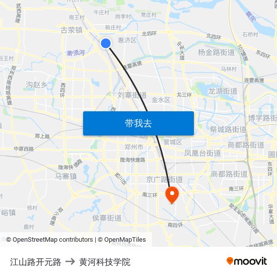 江山路开元路 to 黄河科技学院 map