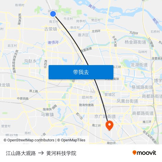 江山路大观路 to 黄河科技学院 map