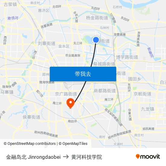 金融岛北 Jinrongdaobei to 黄河科技学院 map