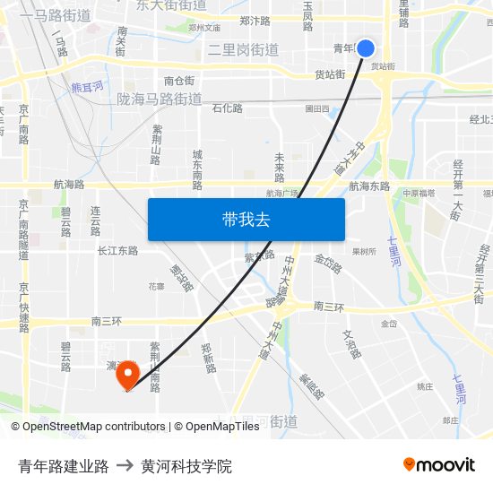 青年路建业路 to 黄河科技学院 map