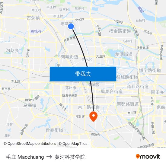 毛庄 Maozhuang to 黄河科技学院 map