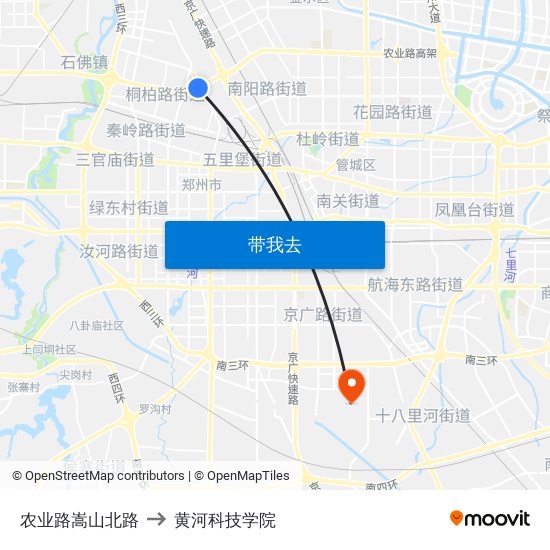 农业路嵩山北路 to 黄河科技学院 map