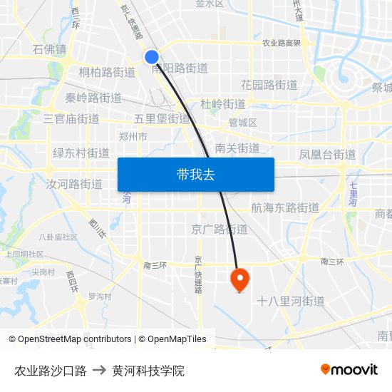 农业路沙口路 to 黄河科技学院 map