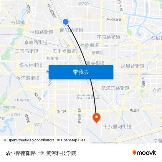 农业路南阳路 to 黄河科技学院 map