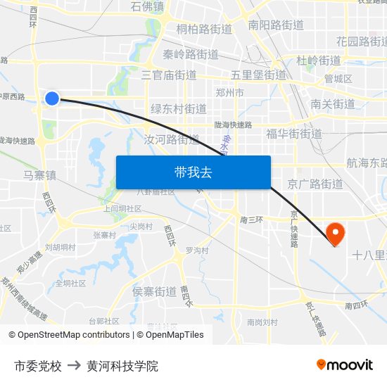 市委党校 to 黄河科技学院 map