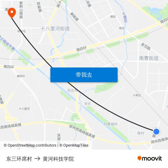 东三环席村 to 黄河科技学院 map