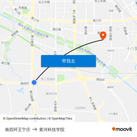 南四环王宁庄 to 黄河科技学院 map