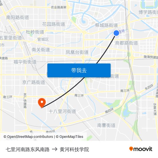 七里河南路东风南路 to 黄河科技学院 map