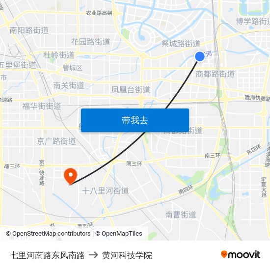 七里河南路东风南路 to 黄河科技学院 map