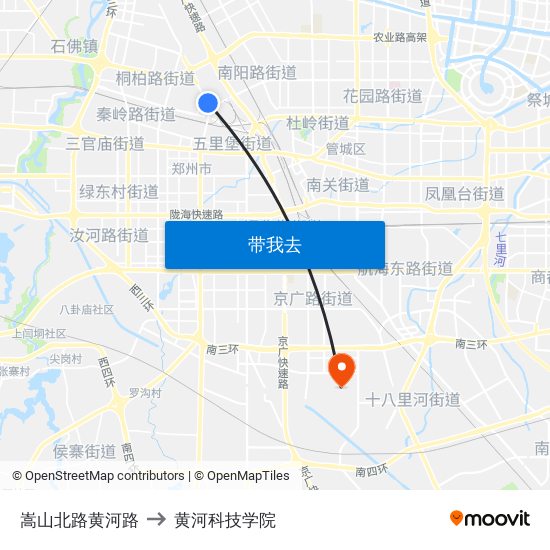 嵩山北路黄河路 to 黄河科技学院 map