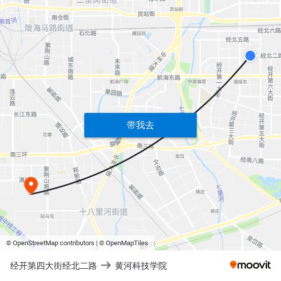 经开第四大街经北二路 to 黄河科技学院 map