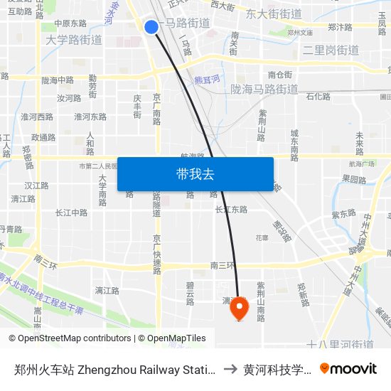 郑州火车站 Zhengzhou Railway Station to 黄河科技学院 map