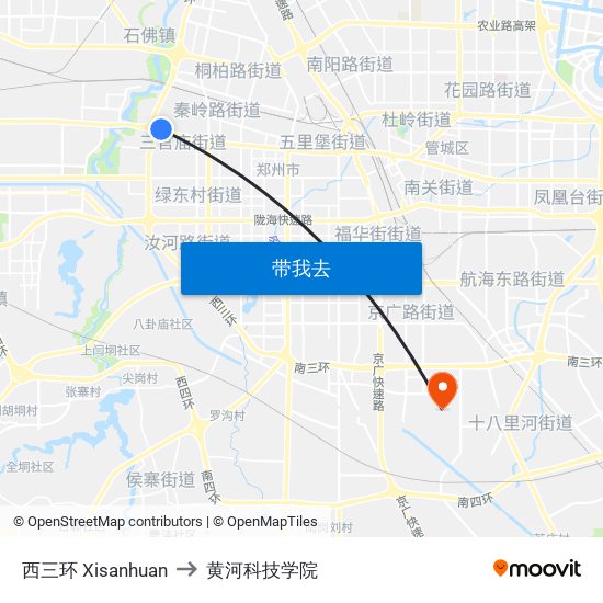 西三环 Xisanhuan to 黄河科技学院 map