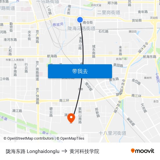 陇海东路 Longhaidonglu to 黄河科技学院 map