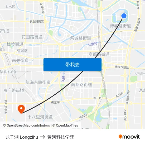 龙子湖 Longzihu to 黄河科技学院 map