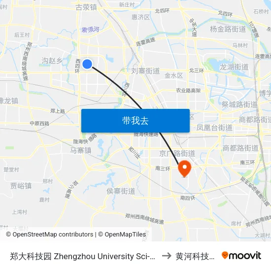 郑大科技园 Zhengzhou University Sci-Tech Park to 黄河科技学院 map