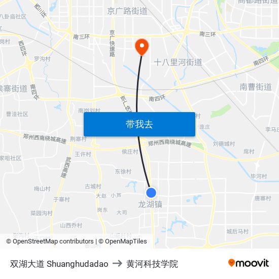 双湖大道 Shuanghudadao to 黄河科技学院 map